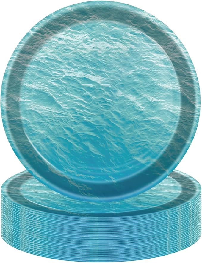 50PCS Ocean Sea Party Paper Plates 7 Inch, Disposable Ocean Waves Birthday Party Supplies Cake Dessert Plates for Baby Shower Birthday Decorations (Ocean)