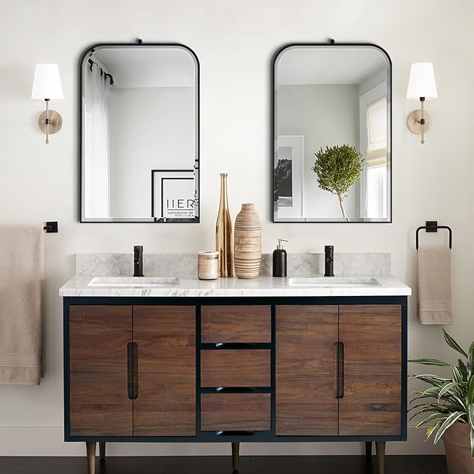 POZINO Bathroom Beveled Mirror, 30"x20" Modern Vanity Wall Mirror for Over Sink, Rounded Corner Rectangle Aesthetic Mirrors for Entryway Hallway Bedroom Living Room Fireplace