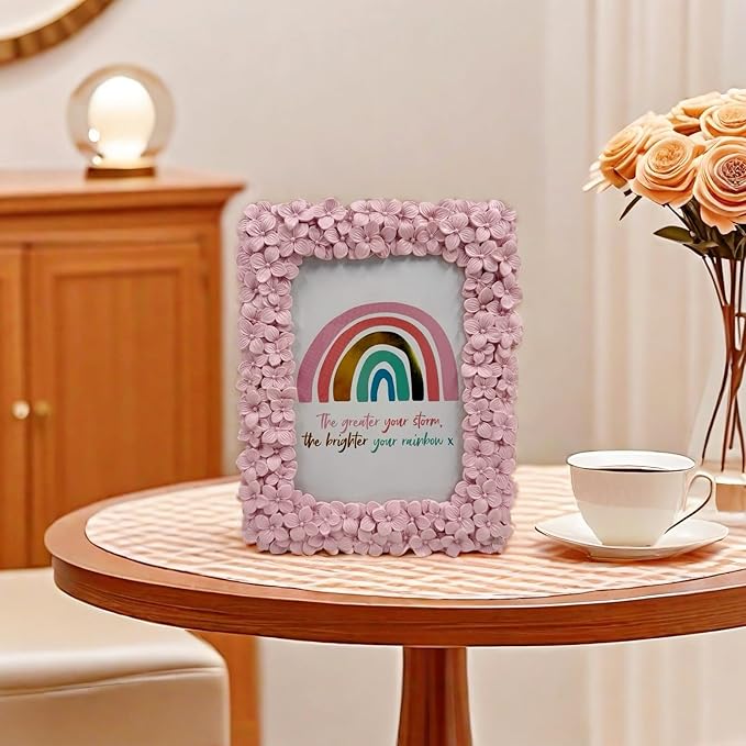 5x7 Ornate Picture Frame Embossed Flower Art Deco Photo Frames 5 x 7 Floral for Wall and Tabletop Display with Glass Retro Home Decor(Pink)