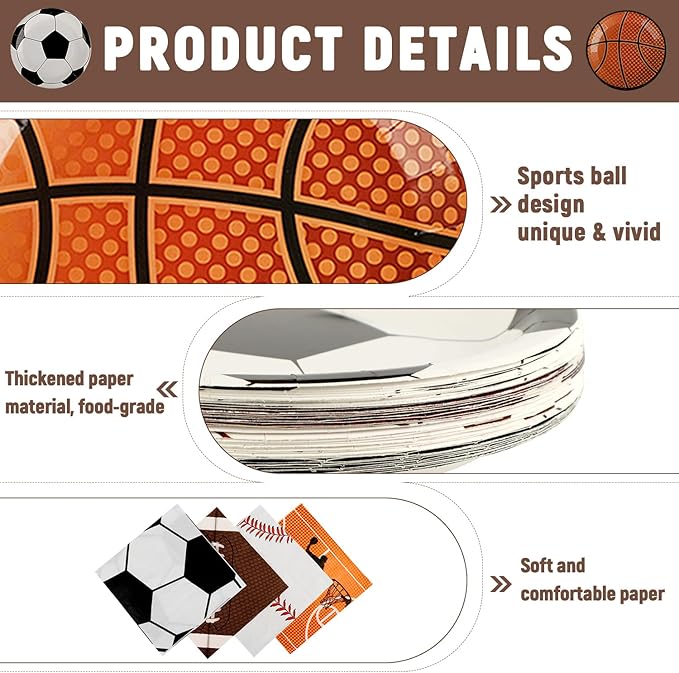 80 PCS Sports Birthday Party Decor, Sports Themed Plates Napkins Basketball Football Soccer Baseball Rugby Disposable Tableware Set for Baby Shower Boy Birthday Christmas Party Supplies (Serves 40)