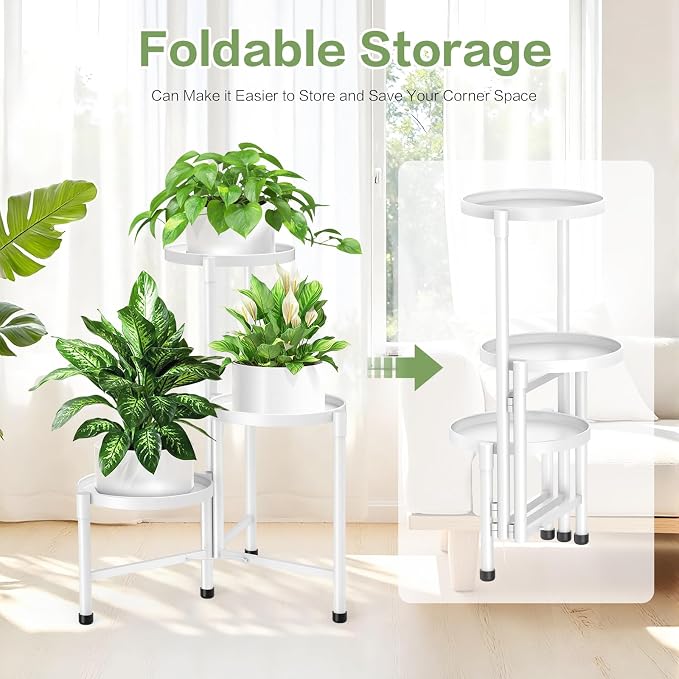 3 Tier Metal Corner Plant Stand Indoor Outdoor, Heightened widened 30 in Tall Multiple Flower Pot Display Holder, Iron Plant Rack Organizer for Living Room Garden Patio Balcony Office White