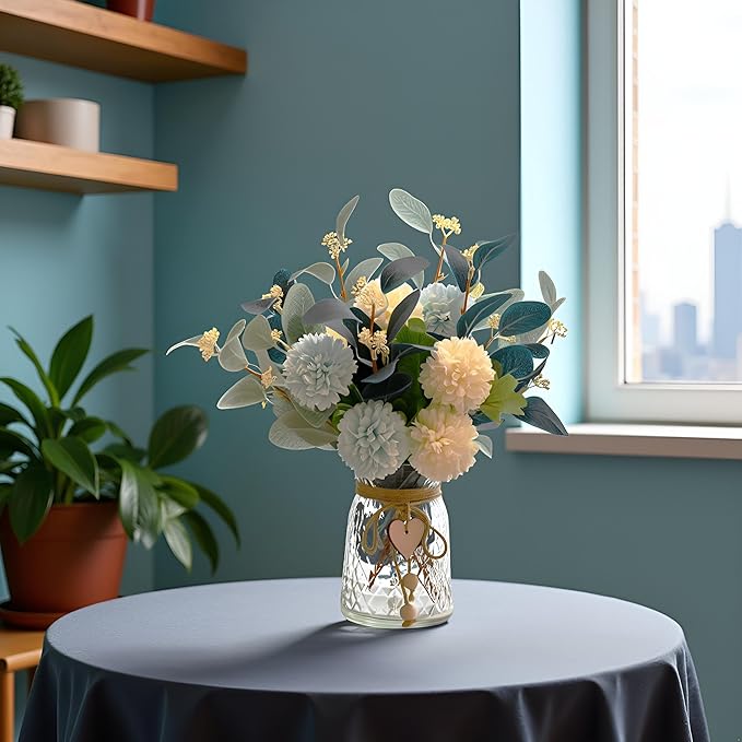 LADADA Artificial Flowers with Vase, Floral Arrangements forHydrangea Flower Dining Table Centerpiece Decor