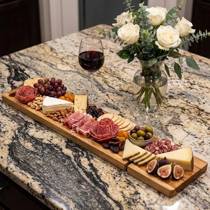 EcoDecors Eleganto 50" Live Edge Solid Teak Bath Caddy Tray with Handle, Book & Tablet Holder, Wine Glass Holders, Luxury Bathtub Tray