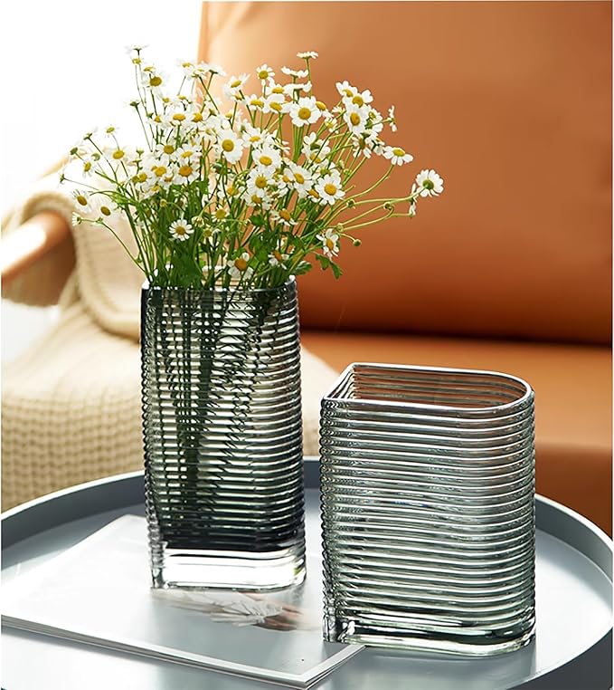Modern Minimalist Glass Horizontal Stripe Crystal Dry Vase