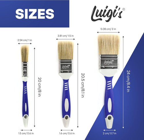Luigi's Paint Brushes - 5X Synthetic Bristle Set for Walls, Furniture & More | Large Paint Brush Pack