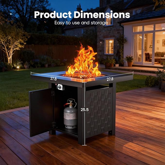 28 Inch Propane Fire Pit Table, 50,000 BTU 2 in 1 Fire Pit Table, Metal Tabletop, Adjustable Flame, Outdoor Fire Pit for Patio, Garden, Yard, Outdoor Gatherings
