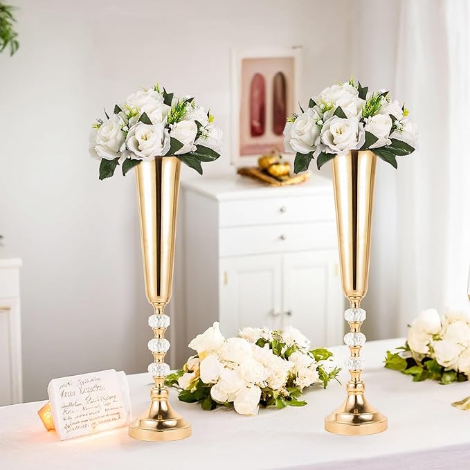 Trumpet Vases for Centerpieces, 10 Pcs Tall Tabletop Vases for Wedding Centerpieces Table Decorations, Road Lead for Wedding Party Dinner Centerpiece for Anniversary Ceremony Party Event Decor(10 Pcs)