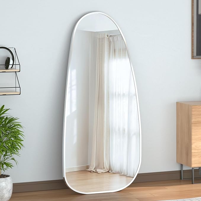 47"x22" Irregular Wall Mirror Silver Asymmetrical Shaped Aluminum Alloy Framed Mirror for Living Room Bathroom Bedroom Entryway Fireplace