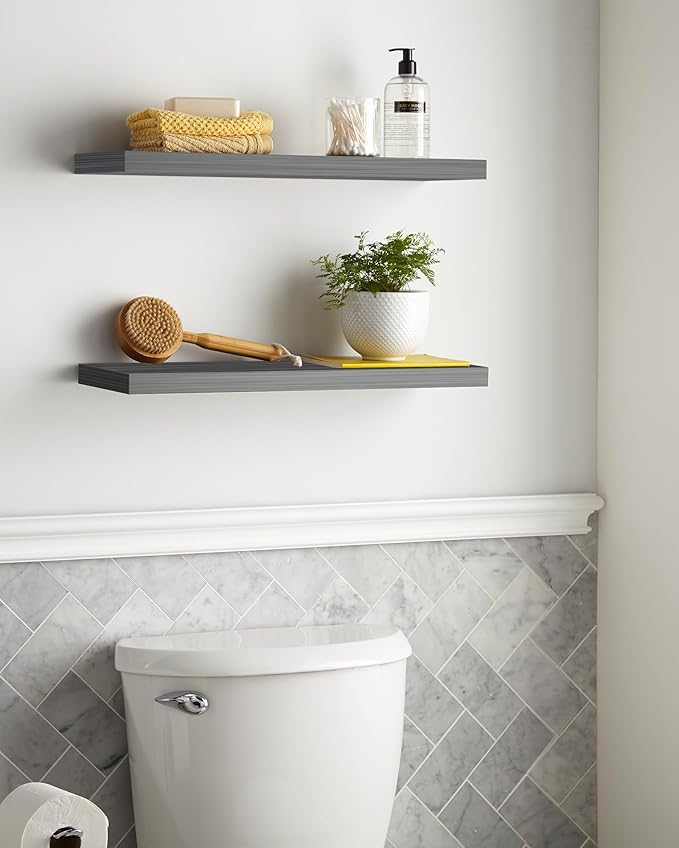 BAYKA Floating Shelves Set of 2, 22.5 inches Rustic Wood Wall Mounted Shelves for Bathroom, Bedroom, Living Room, Kitchen, Hanging Shelf for Books/Storage/Decor,Grey