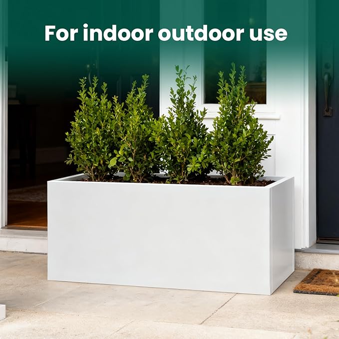 Metal Rectangular Planter Galvanized Steel Rectangle Planter White Planters Box 36" L x 15" W x 15" H Outdoor Indoor Large Heavy for Commercial Residential Plants Patio