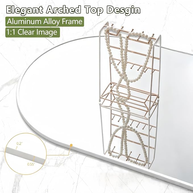 Dewfig Arched White Full Length Mirror, 71"X30" Large Floor Mirror, Full Body Mirrors for Leaning or Hanging, Standing Mirrors for Bedroom, Living Room,Dressing Room, Aluminum Alloy Frame, White