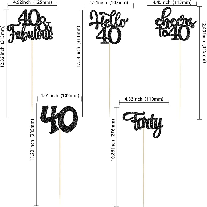 Gyufise 15Pcs 40th Birthday Centerpiece Sticks Forty Happy 40th Table Flower Centerpieces Sticks Cheers to 40 Floral Decorations for 40th Birthday Party Centerpieces Supplies Black