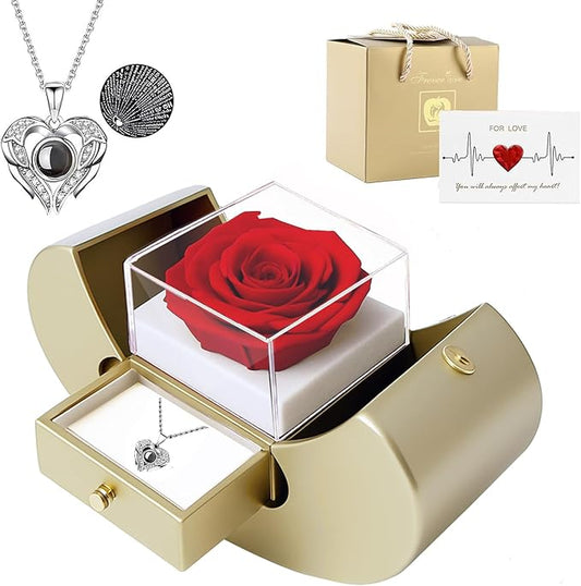 moshen Preserved Rose Set with I Love You Necklace 100 Languages, Gifts for Wife Girlfriend Mom Women Her (beige)