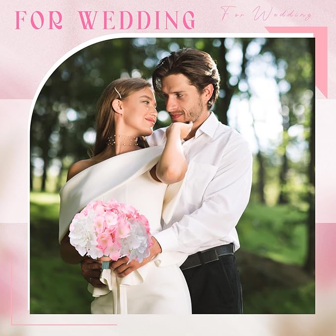 Unittype Silk Hydrangea Artificial Flowers Heads with Stems Faux Hydrangea Flowers for Wedding Centerpieces Bouquets DIY Floral Decorations for Home Indoor(White and Pink,200 Pieces)