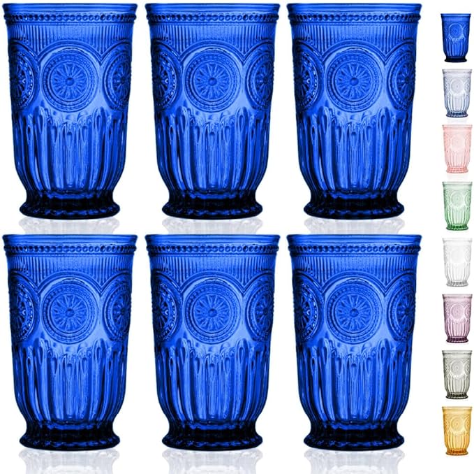 Cobalt Blue Highball Glasses set of 6 tall drinking glasses for tablesetting with cobalt blue glassware dishwasher friendly made without lead