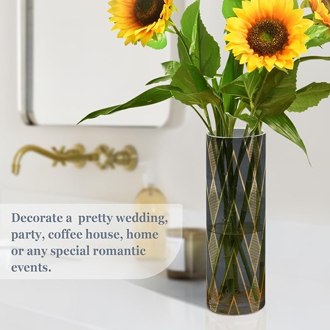 Vase Plastic Vase Elegant Cylinder Flower Vase Shatterproof Decorative Centerpiece for Home Table Office Weddings Events (11.8 x 3.9 in)