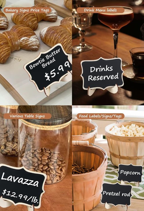 Herda 18 PCS Mini Chalkboard Signs - Reusable Wooden Labels with Easel Stands for Weddings & Parties