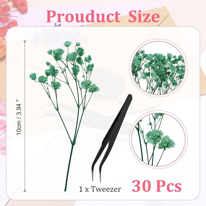 PATIKIL Mini Dried Gypsophila Flower Kit, 30Pcs 4 Inch Light Blue Natural Pressed Floral Bundles with Tweezer for DIY Resin Crafts Gift Wedding Christmas Card Decor Flower Bouquets