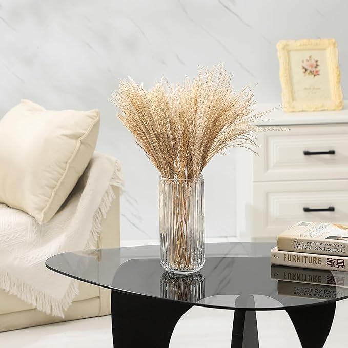 Ribbed Glass Vase, Flower Vases for Bouquet, Clear Glass Vases for Flowers, Modern Ribbed Vase for Living Room, Bathroom, Dining Table, Office, Wedding, Centerpieces, 8 Inches
