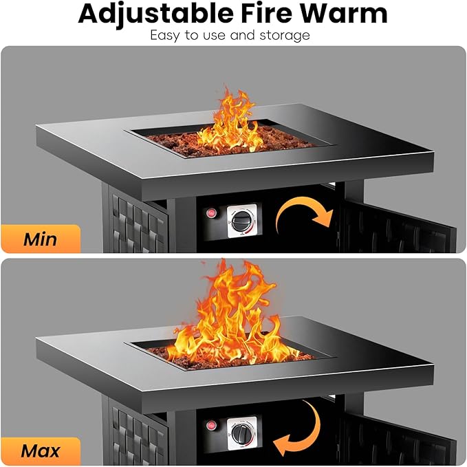 28 Inch Propane Fire Pit Table, 50,000 BTU 2 in 1 Fire Pit Table, Metal Tabletop, Adjustable Flame, Outdoor Fire Pit for Patio, Garden, Yard, Outdoor Gatherings
