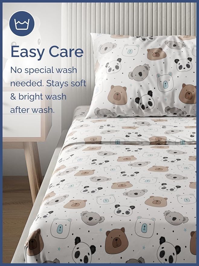 Kids Bears Queen 4 Piece Sheet Set - Boys, Girls, Teens, Toddler - Easy Fit Deep Pockets - Breathable, Hotel Quality Bedding Sheets - Machine Washable - Wrinkle Free - Cute, Cozy, Soft - CGK Linens