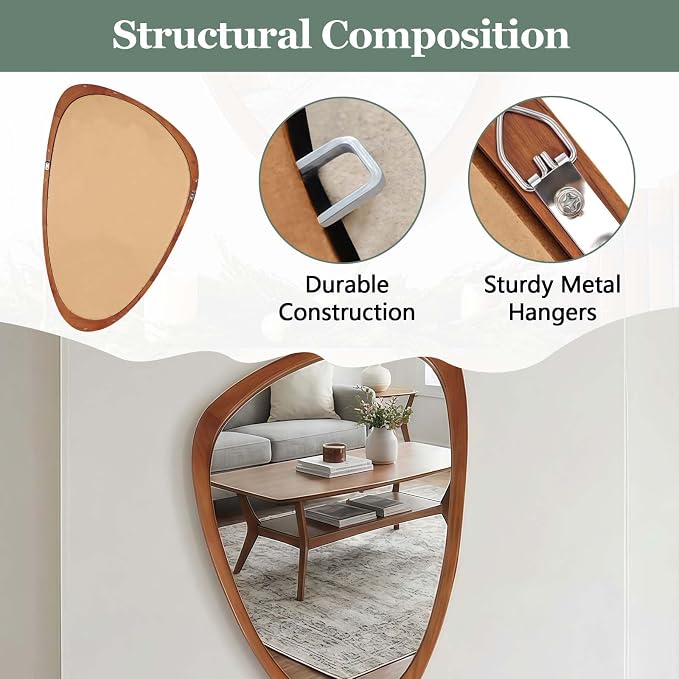 20x30 Inch Asymmetrical Wall Mirror Wood,Rustic Irregular Shaped Vanity Mirror for Bathroom,Bedroom, Living Room, Entryway, Fireplace,Wall Decor,Solid Wooden Frame (Yellow Brown, 20"x30" Inch)