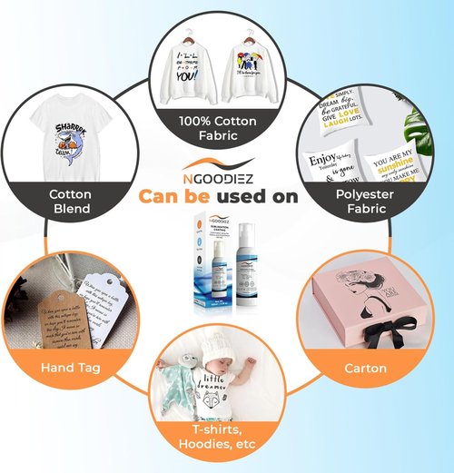 NGOODIEZ Sublimation Spray for Cotton T-Shirts & Polyester - Complete Kit with Extra Nozzle & Pro Guide (100ml)