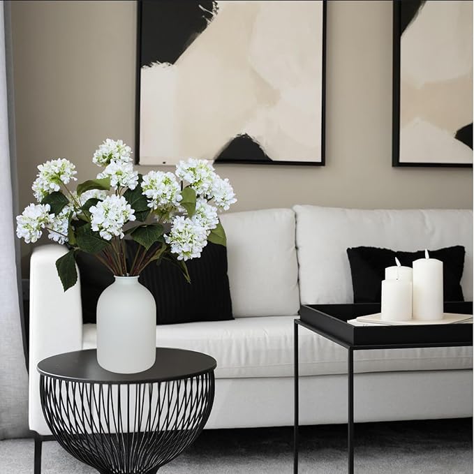 Real Touch Hydrangea Flowers 5 Stems (15 Heads) Artificial, Small Faux Hydrangea Flowers with Stems For Table Decor, Mini Silk Floral Arrangements Bouquet, Hortensias Artificiales, Snowball Viburnum
