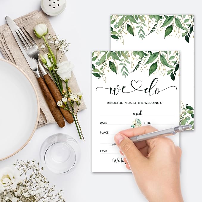 Greenery Wedding Invitations, 5"x 7" Eucalyptus Leaves Wedding Invites Card With Envelopes, 25 PCS for Party Decorations and Supplies - A12