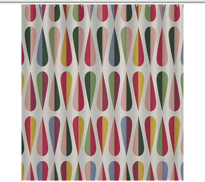 Mid Century Modern Shower Curtain,Retro Geometric Drop Shapes Art Style Shower Curtains Set for Bathroom Fabric Decorative Bath Curtain Washable Curtain Hooks, 72x72 inch