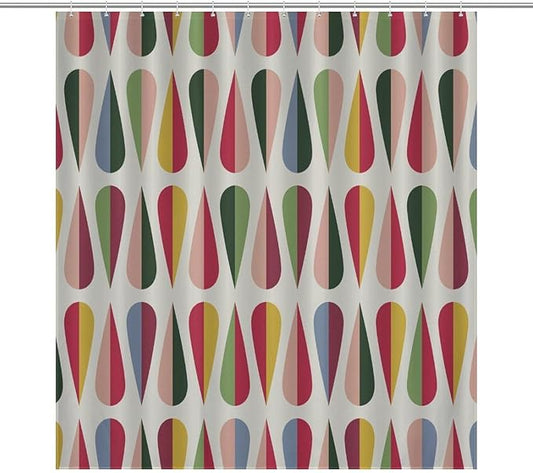 Mid Century Modern Shower Curtain,Retro Geometric Drop Shapes Art Style Shower Curtains Set for Bathroom Fabric Decorative Bath Curtain Washable Curtain Hooks, 72x72 inch