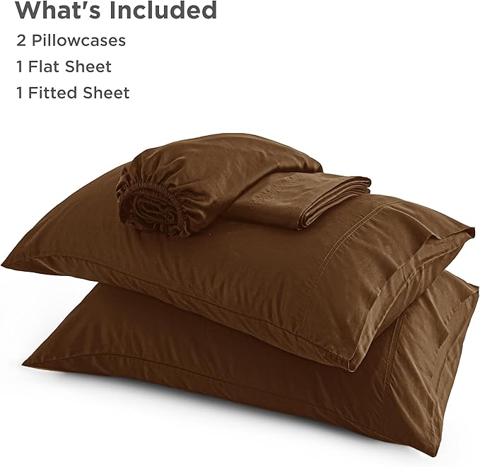 Bedsure Queen Sheet Set, Rayon Derived from Bamboo, Cooling Sheets, Breathable & Soft, Deep Pocket Up to 16 Inches, Hotel Luxury Silky Bedding for Hot Sleepers, Brown