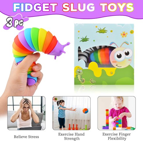 Cevioce Fidget Slug Toy Set - 3Pcs Sensory Toys for Autism | Ideal for Travel & Gifts for Kids