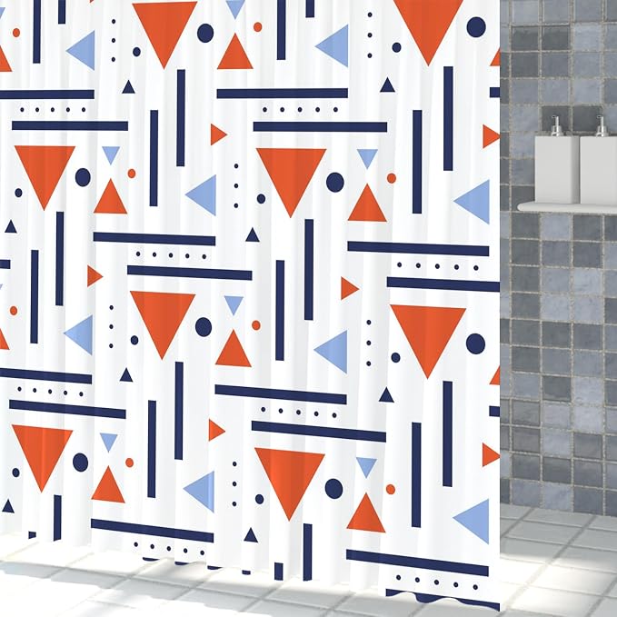 Abstract Geometric Shower Curtain Colorful Geometric Abstract Boho Orange Triangle, Modern Minimalist Boho Art Bathroom Decor Waterproof Fabric Bath Curtain 48x72 inch