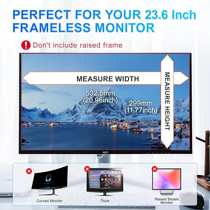 GUDTEKE Magnetic 23.6 Inch Privacy Screen for Computer Monitor 16:9 Aspect Ratio, Hanging Removable Anti-Blue/Glare Protector Film, Anti Spy Desktop Security Private Filter 23.6in