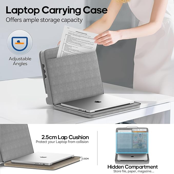 Heyife Laptop Desk for Lap with Cushion, Computer Lap Desk Laptop Pillow for Couch, Bed, Car, Adjustable Computer Pillow Stand As Carrying Case for up to 15'' PC/Mac, Tablet, iPad, Kindle, Gray