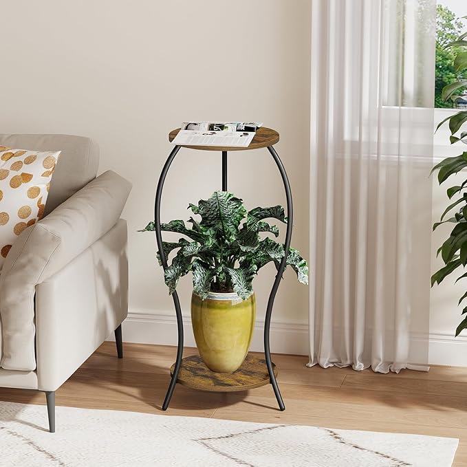 Plant Stand Indoor, 2 Tier Round Tall Plant Stand, Flower Pot Stand, Plant Shelf Rack, Corner Plant Stand for Planter Garden Balcony Patio Living Room, Retro