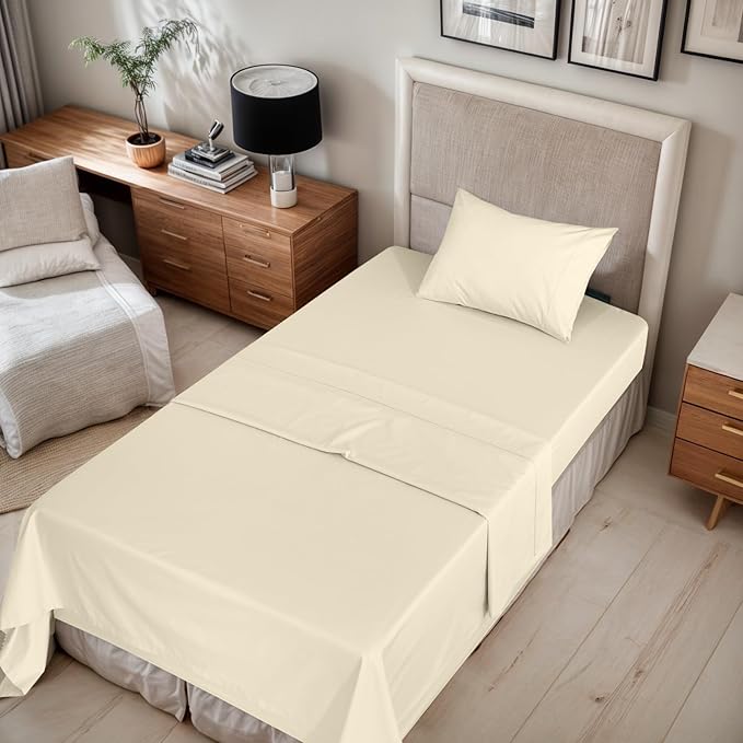RUVANTI 100% Organic Cotton Sheets Twin XL, Percale Weave, GOTS Certified, 3-Piece Set, Deep Pocket 15", Crisp & Breathable, Soft Durable Bedding, Sábanas Algodón Orgánico – Cloud Cream