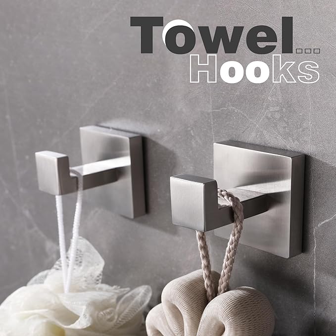 LANC 2PCS Bathroom Towel Hooks, Heavy Duty Stainless Steel Robe Hooks for Hanging Clothes,Coat,Towels, Wall Mount Bath Hooks for Contemporary Bathroom,Kitchen, Brushed Nickel, A8805BN-P2
