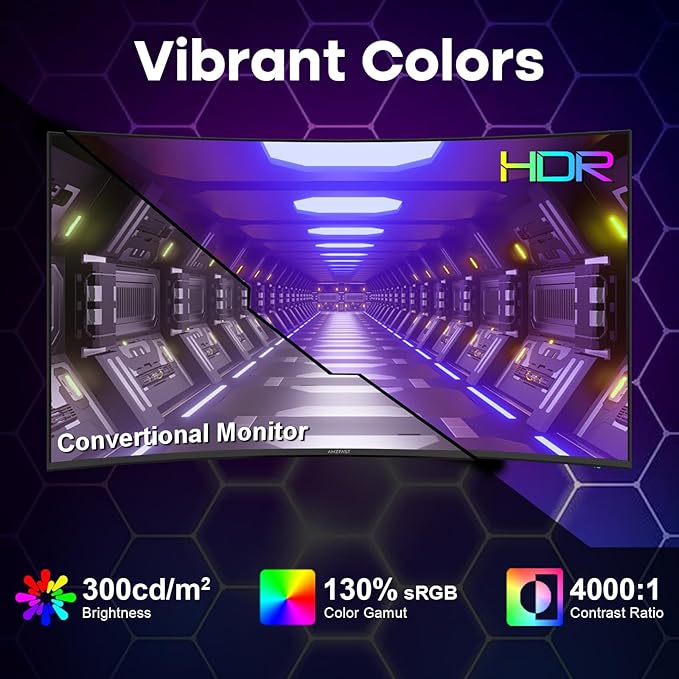Amzfast 27 inch 240Hz Curved Gaming Monitor, FHD 1080P Monitor Gaming with Upgraded Built-in Speakers, MPRT 1ms with Fast VA Panel | 130% sRGB, 4000:1,1500R | 12 Months Warranty Exchange