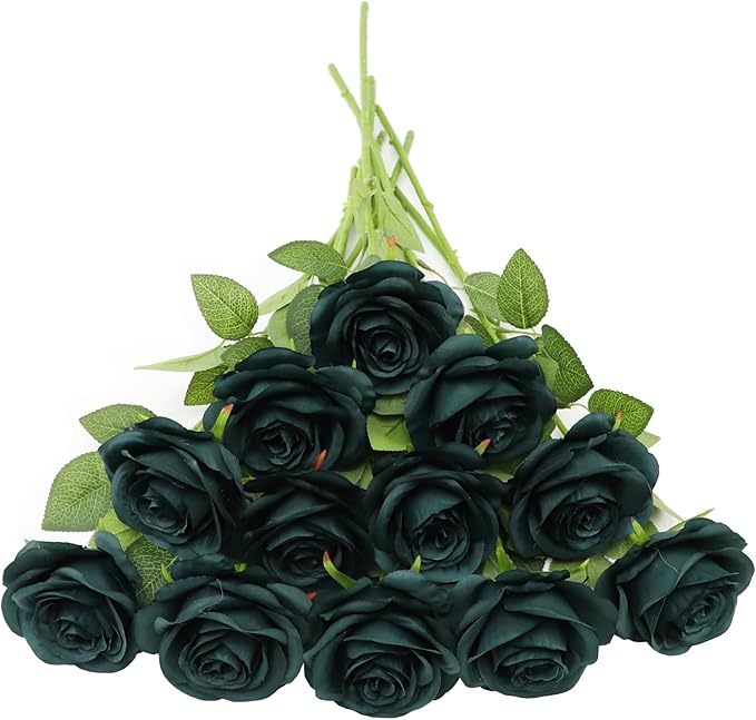 Artificial Rose Flower Artificial Flowers Flower with Long Stem Silk Roses Bouquet for Wedding Bridal Shower Party Home Decoration (Peacock Green, 50 Pcs)