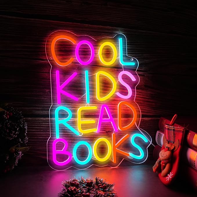 Cool Kids Read Books Neon Sign, Handmade Light Up USB 3D Wall Art Wall Decor Sign Light for Book Club Classroom Read Corner Kid's Reading Study Room Home Library Librarian Bookworm Gift-15.7"x12.6"
