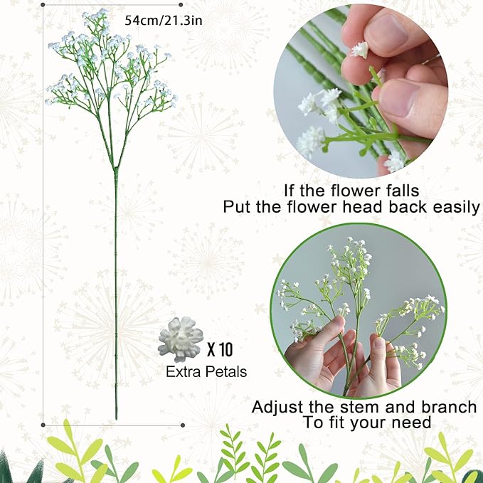 JIFTOK Babys Breath Artificial Flowers, 24 Pcs Fake Flowers Gypsophila Bouquet Fall Flowers Artificial for Decoration, Real Touch Silk Flower for Wedding Christmas DIY Party Home Garden Office(White)