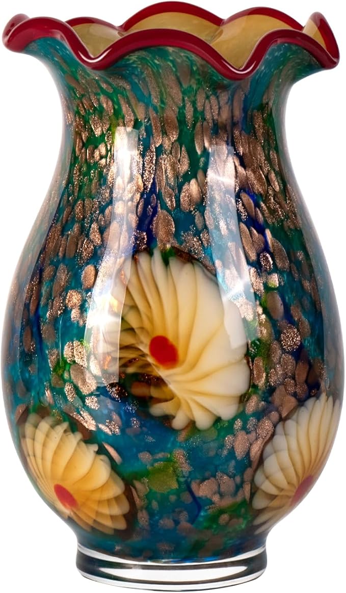 KAMMAK Colored Glass Vase, Beautiful Hand Blown Decorative Vase, Modern Art Vase for Flower Mantle Dining Table Centerpiece, Entryway Living Room Wedding Decoration, ZSLX002