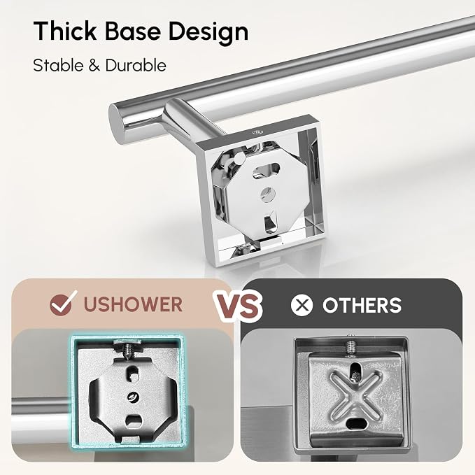 USHOWER Polished Chrome Hand Towel Bar, 9 Inch Towel Racks for Bathroom Wall Mounted, 304 Stainless Steel Towel Holder with Square Base, Modern Home Decor (Total Length 11 Inch)