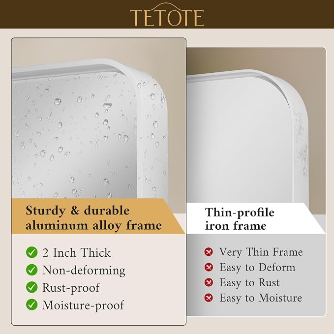TETOTE 55 x 30 Inch Bathroom Mirror, White Modern Metal Frame Rectangle Modern Farmhouse Wall Mounted Vanity Mirror with Sandy Textured Surface(Horizontal/Vertical)