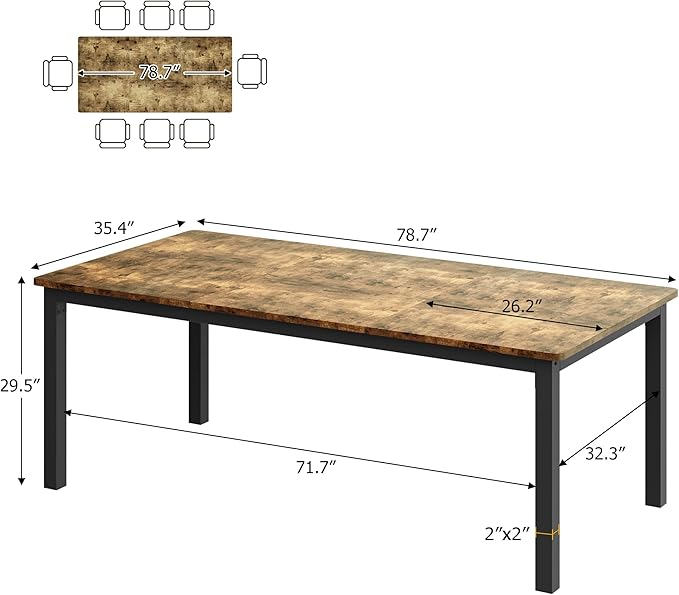 IDEALHOUSE 71 Inch Industrial Dining Table for 4-6 Person Rectangle Kitchen Table with Metal Legs,Round Corners, Writing Desk, for Modern Farmhouse, for Kitchen, Dining Room,Quick Assembly,Wood