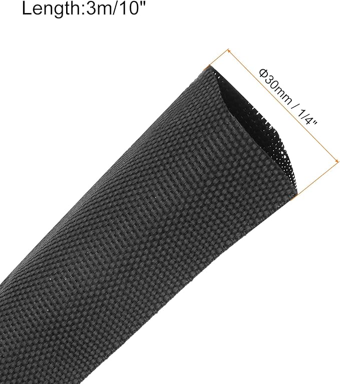 MECCANIXITY Braided Cable Sleeves Heat Shrinkable Fabric Sleeving, 1 1/4" 10ft Black 2:1 Ratio Heat Shrinkable Cord Protector for Harness Cable, Network Cable Protection, Cable Management
