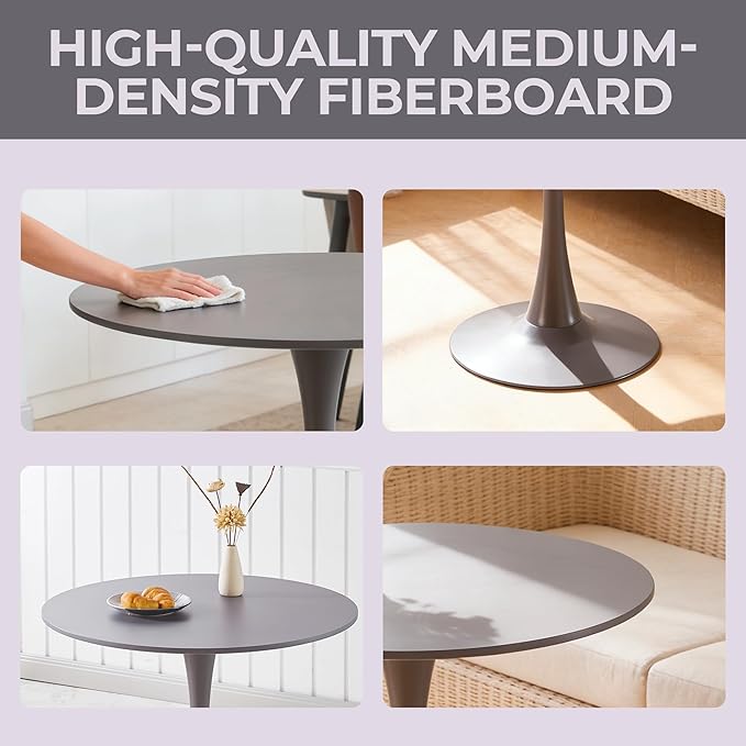31.5" Tulip Table for 2-4 Persons Modern Round Dining Room Table, Mid-Century Modern Grey Small Kitchen Table with MDF Wooden Top, Leisure Coffee Table for Living Room, Dining Room, Office