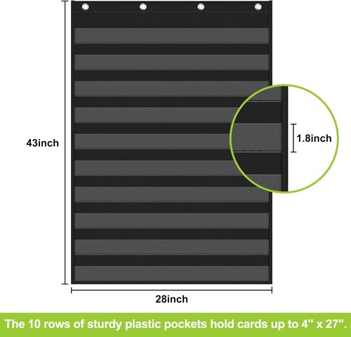 EAMAY Clear 10-Pocket Chart - Ideal for Classroom Lessons | Fits 3” Sentence Strips & Word Cards, Black